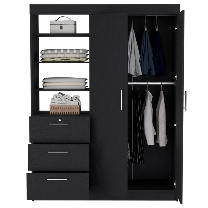 Wooden Three Drawer Dresser - Black