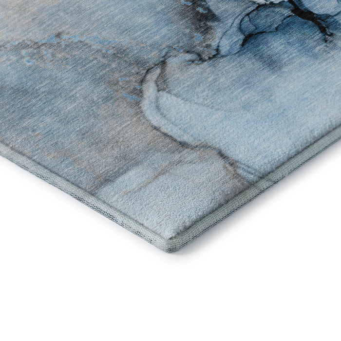 5' X 8' Abstract Washable Area Rug With UV Protection (646818) - Blue / Gray / Ivory