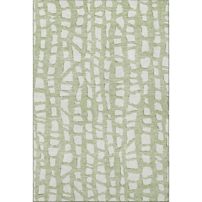 9' X 12' Cobblestone Washable Area Rug With UV Protection - Artichoke Green And Ivory