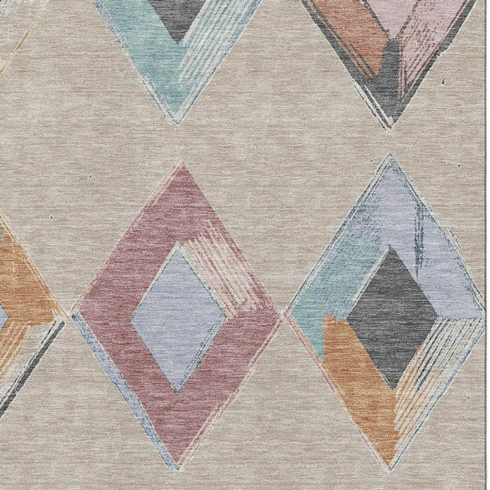 10' X 14' Geometric Washable Area Rug With UV Protection (710675) - Beige / Blue / Copper