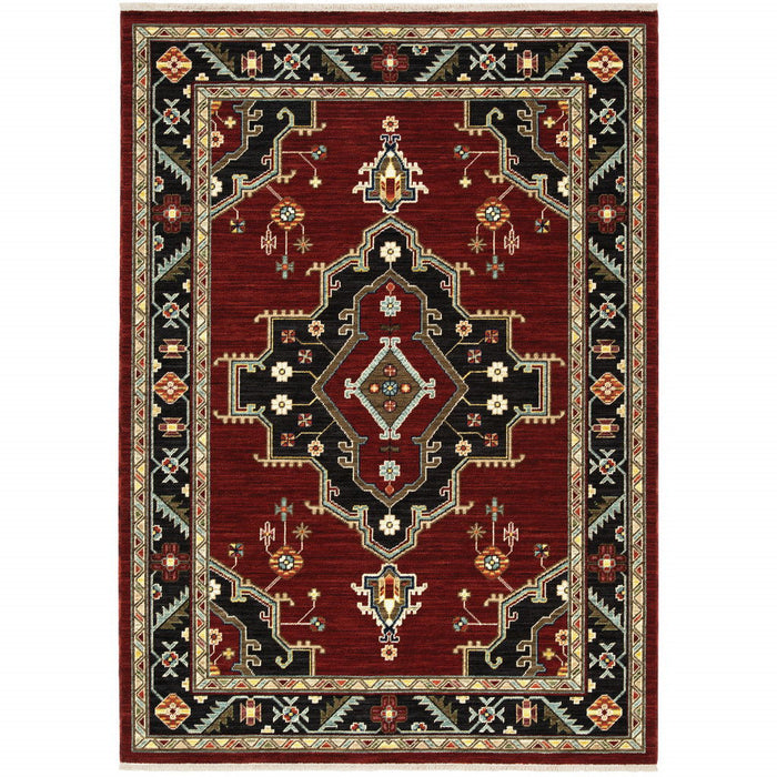 5' x 8' Oriental Power Loom Area Rug - Red And Black
