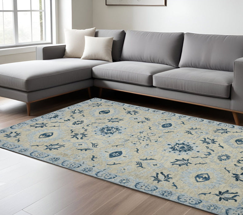 9' X 13' Wool Floral Medallion Hand Hooked Area Rug - Gray And Light Blue