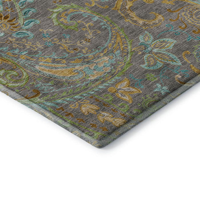 10' X 14' Paisley Washable Area Rug With UV Protection (648004) - Taupe / Green / Blue
