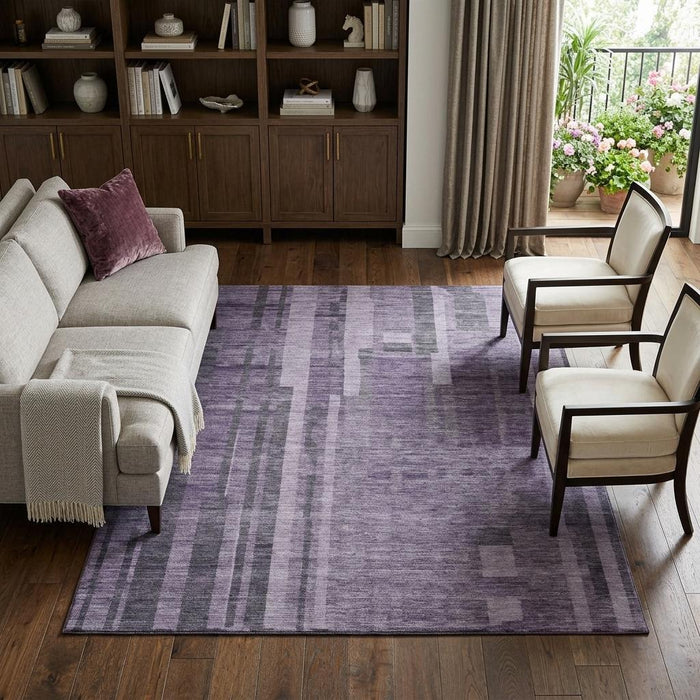 10' X 14' Striped Washable Area Rug With UV Protection (683291) - Purple / Lilac