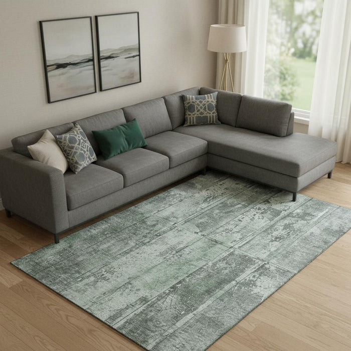 10' X 14' Striped Washable Area Rug With UV Protection (698017) - Green / Gray