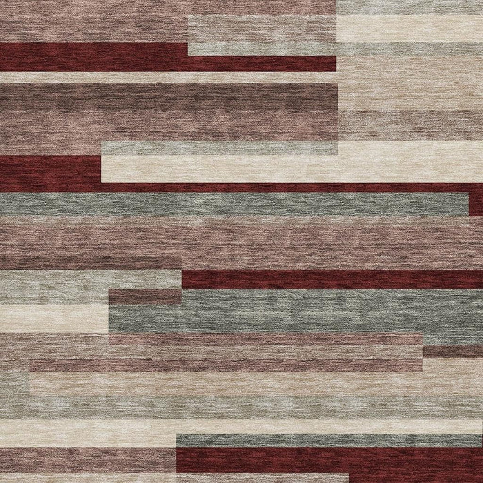 10' X 14' Striped Washable Area Rug With UV Protection (675798) - Merlot / Gray / Beige