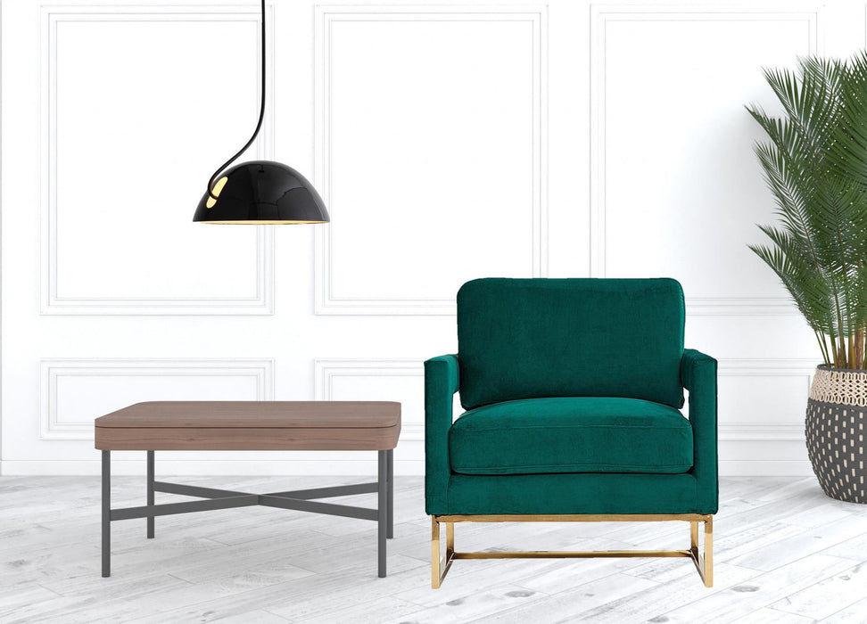 Stylish Velvet Steel Chair - Green And Gold