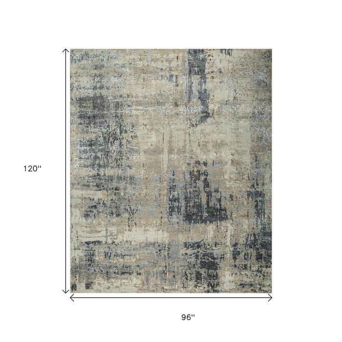 8' X 10' Abstract Hand Knotted Area Rug - Brown