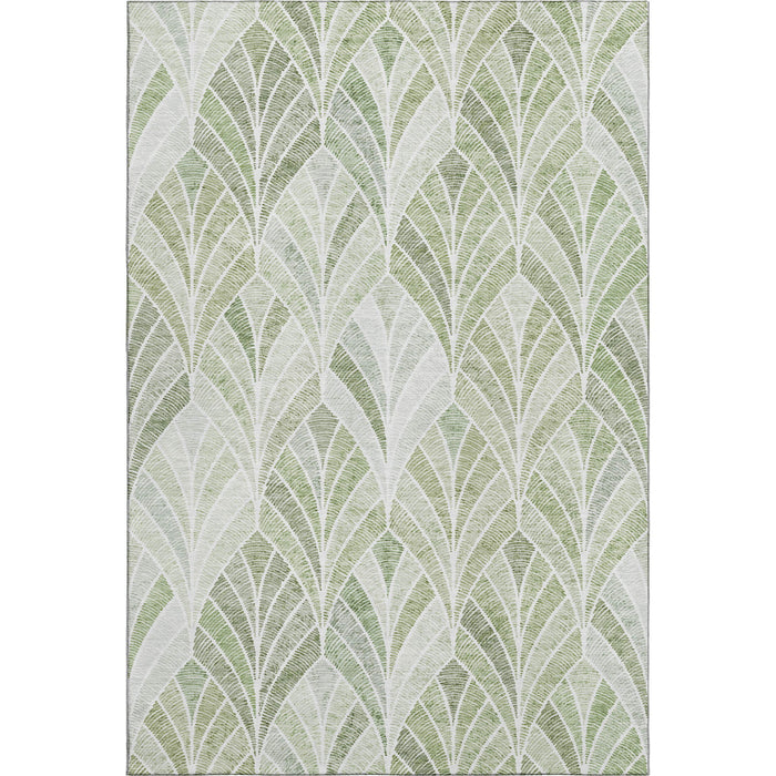 8' X 10' Geometric Washable Area Rug With UV Protection (667621) - Sage / Ivory