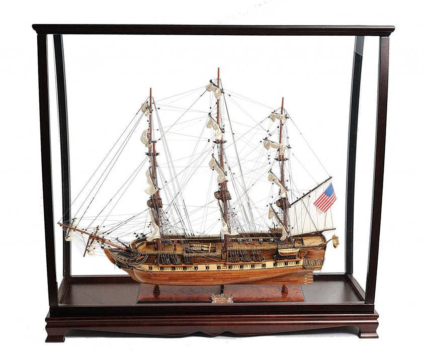 Hand Painted 1797 USS Constitution Large Table Top Display Case Model Boat - Brown