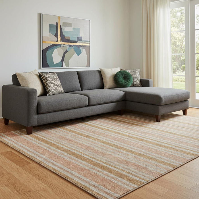 8' X 10' Striped Washable Area Rug With UV Protection (647852) - Rust / Beige
