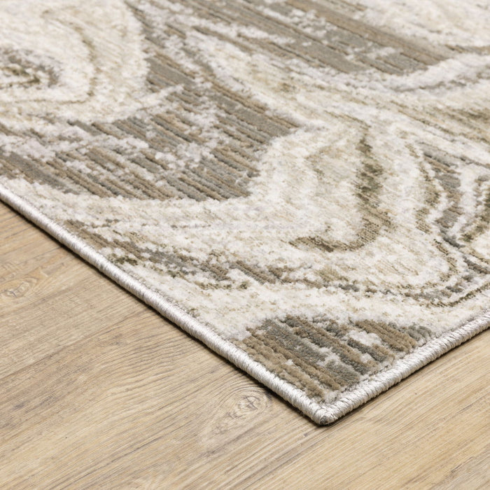 10' x 13' Abstract Power Loom Stain Resistant Area Rug - Ivory Tan Beige Gray And Brown