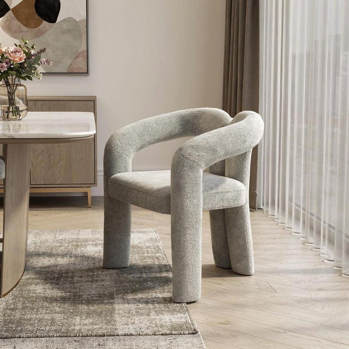 Boucle Partially Open Back Dining Arm Chair - Dark Gray