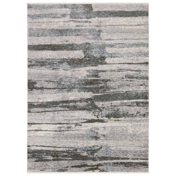 8' X 11' Abstract Area Rug With Fringe - Gray And Ivory