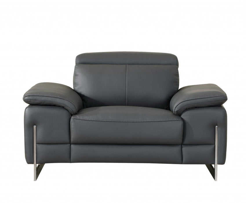 Faux Leather Club Chair - Gray And Silver