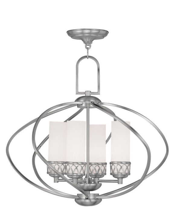 21" Four Light Dimmable Chandelier With Shades - Nickel