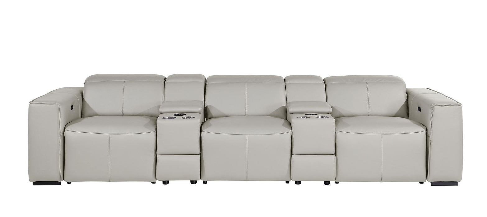 Top Grain Leather Reclining Metal USB Sofa (720397) - Light Gray