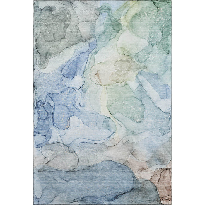 8' X 10' Abstract Washable Area Rug With UV Protection (647006) - Blue / Ivory