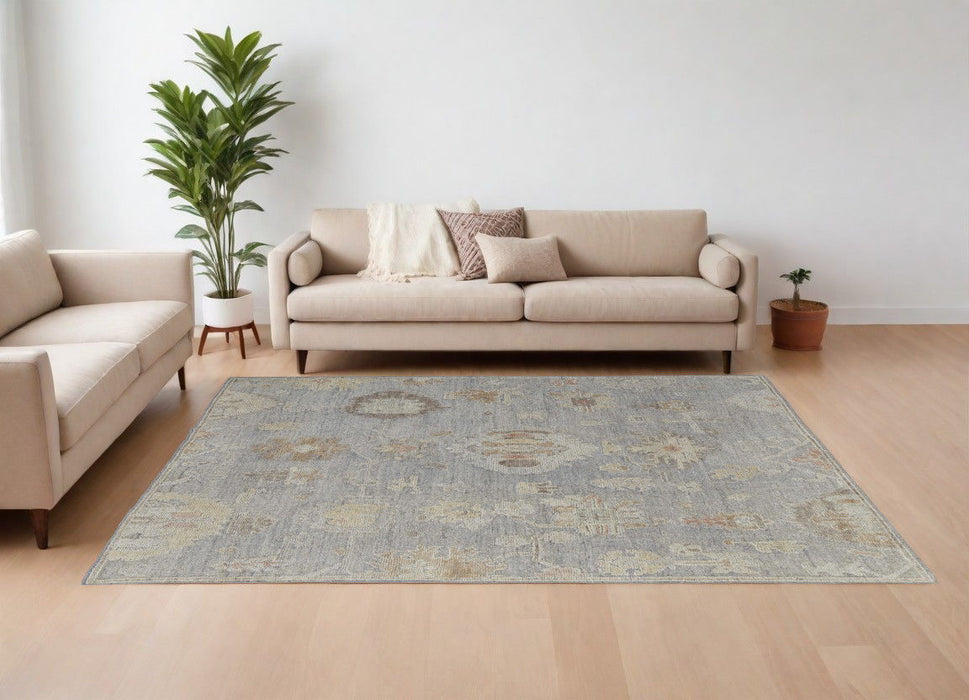 6' x 9' Wool Floral Hand Knotted Area Rug - Gray And Blue