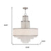 Six-light metal chandelier with off-white shades in nickel finish, featuring clear glass accents, designed for elegant home lighting.
