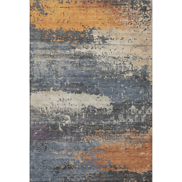 10' X 14' Abstract Washable Area Rug With UV Protection (701069) - Blue / Orange / Ivory