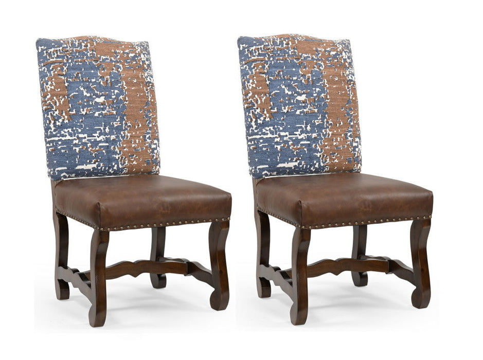 Solid Wood Upholstered Chenille Leather Dining Side Chairs (Set of 2) - Brown