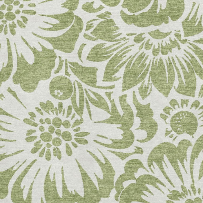 3' X 5' Floral Washable Area Rug With UV Protection (648611) - Fern Green / Ivory