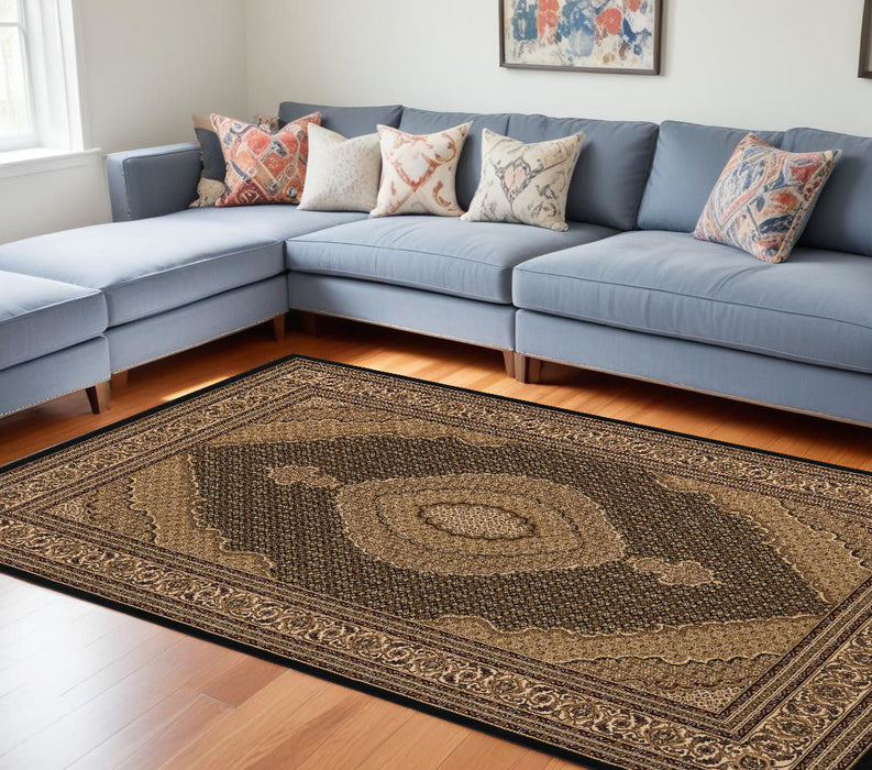 7' x 9' Medallion Power Loom Area Rug - Beige And Black
