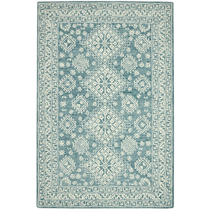 8' X 11' Wool Oriental Hand Hooked Area Rug - Aqua And Ivory