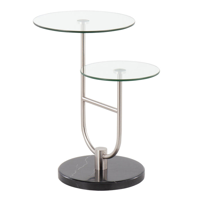 Trombone - Glam Side Table - Black Marble, Nickel And Clear Glass