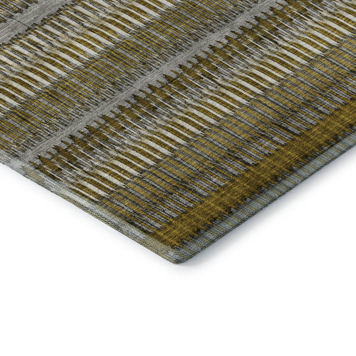 10' X 14' Striped Washable Area Rug With UV Protection (650470) - Coffee / Ivory / Gray