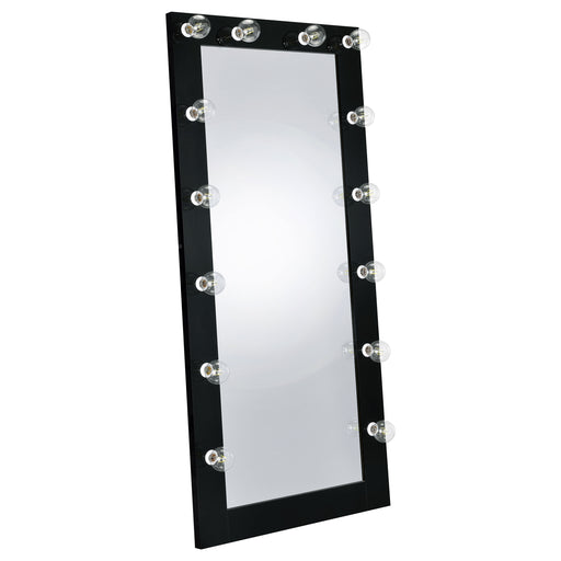 Zayan 32 x 71 inch black high-gloss floor mirror with LED lighting by CoasterEveryday