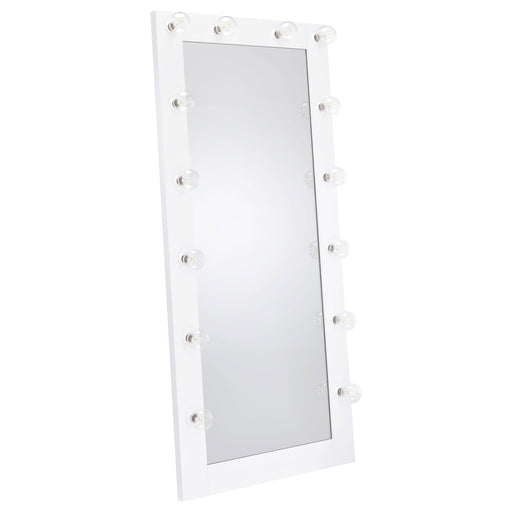 Zayan 32 x 71 inch floor mirror with LED lighting, white high-gloss finish by CoasterEveryday