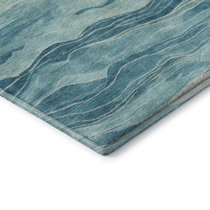 10' X 14' Striped Washable Area Rug With UV Protection (692529) - Turquoise / Ivory