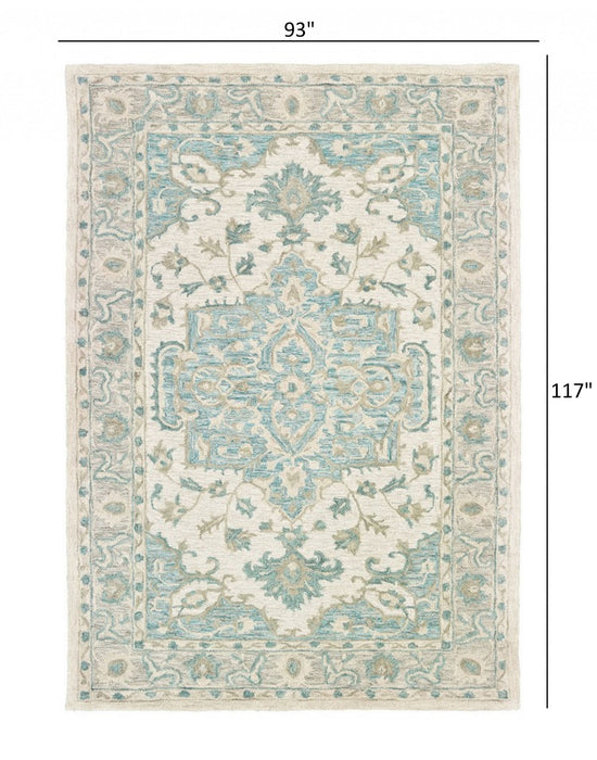 8' x 10' Medallion Area Rug - Turquoise And Cream