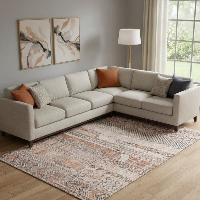 10' X 14' Striped Washable Area Rug With UV Protection (705239) - Terra Cotta / Gray