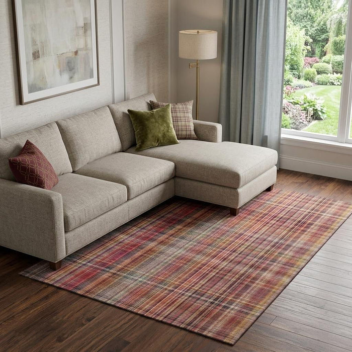 10' X 14' Plaid Washable Area Rug With UV Protection (648298) - Red / Ivory / Gold