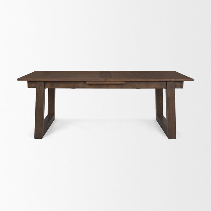 106" Solid Wood Self-Storing Leaf Sled Base Extendable Dining Table - Brown