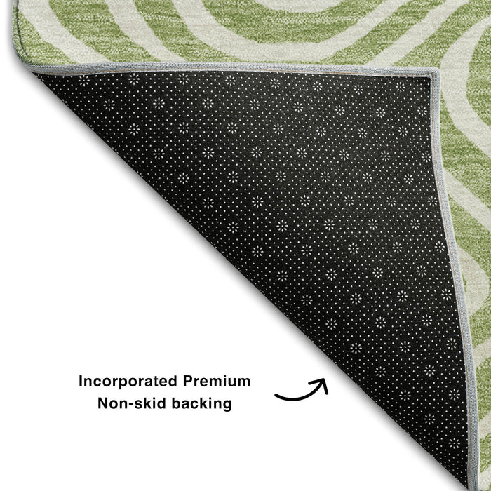 10' X 14' Abstract Washable Area Rug With UV Protection (680061) - Artichoke Green / Ivory