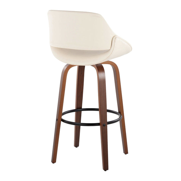 Fabrizzi - 30" Fixed-Height Barstool With Swivel And Round Black Metal Footrest (Set of 2) - Walnut Wood