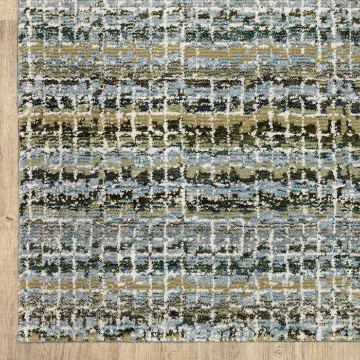 7.9' x 11.3' Abstract Power Loom Area Rug - Blue And Ivory