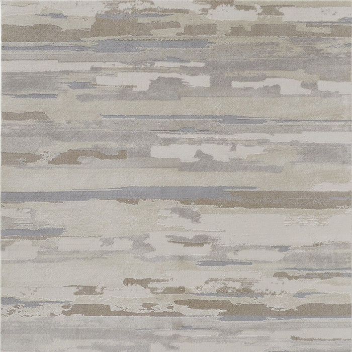 12' x 15' Abstract Power Loom Distressed Stain Resistant Area Rug - Ivory Tan And Brown