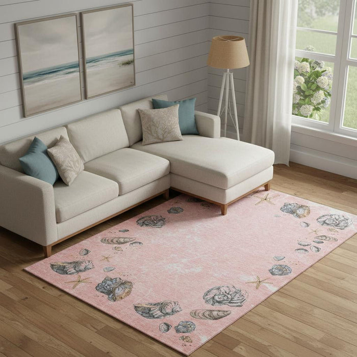 10' X 14' Geometric Washable Area Rug With UV Protection (646061) - Peach / Gray / Ivory
