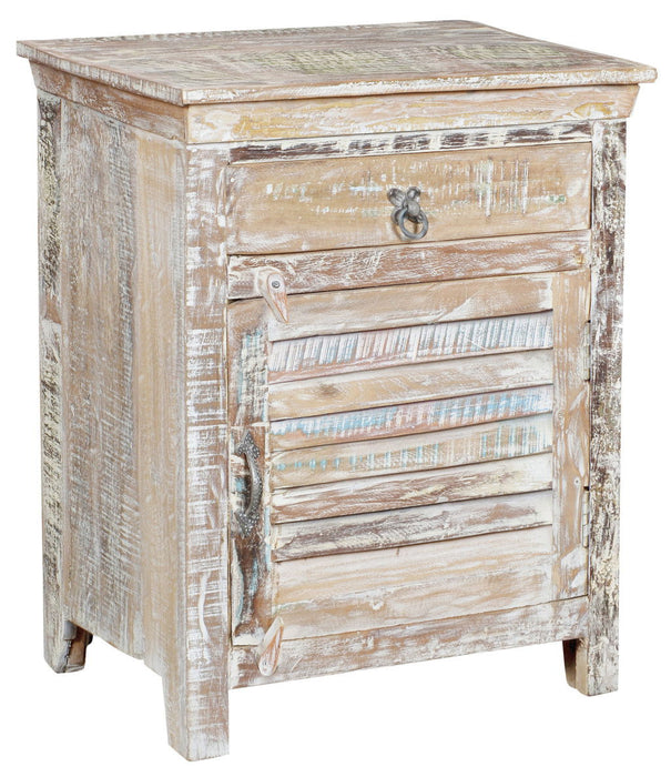 24" x 18" x 30" One Drawer Shutter Solid Wood Nightstand - Distressed White
