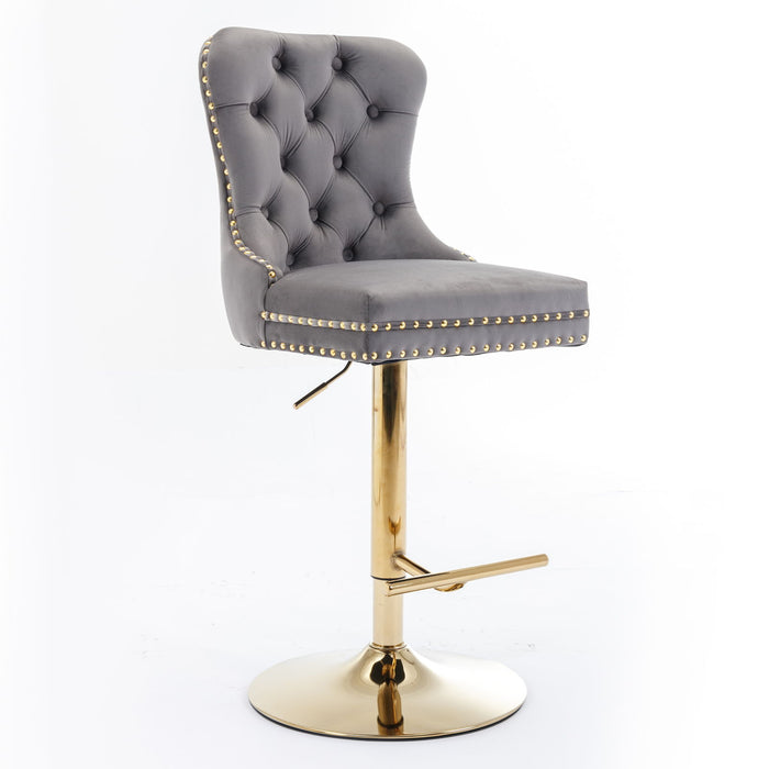 Set of two Giga modern upholstered swivel barstools with tufted backs, adjustable height 25-33", ideal for kitchen island or home pub.