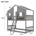 Giga house bunk bed with roof, window, window box, door, safety guardrails, and ladder for kids' bedroom.