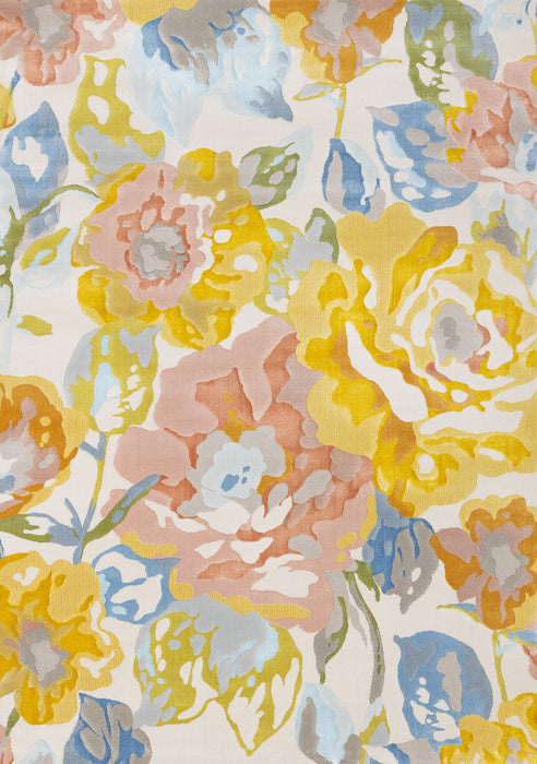 8' X 11' Botanical Leaves Area Rug (660057) - Yellow / Blue / Pink