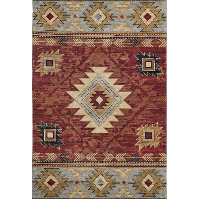 10' X 14' Geometric Washable Area Rug With UV Protection (700259) - Rust / Beige / Charcoal