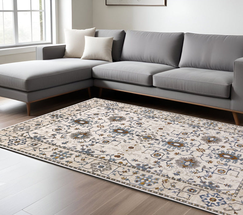 8' X 11' Oriental Area Rug - Ivory / Blue