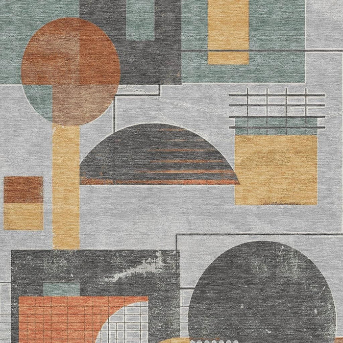 10' X 14' Geometric Washable Area Rug With UV Protection (697458) - Gray / Orange / Gold